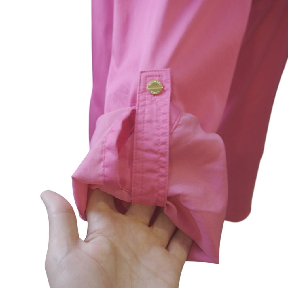 MICHAEL Michael Kors Hot Pink Button Down Shirt XL Gold Buttons Barbiecore - Picture 8 of 13